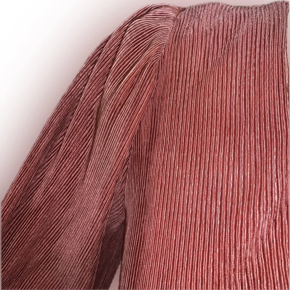 ASTR The Label Pleated Valdez Primadonna Wrap Blouse Pink Clay Puff Shoulder XS